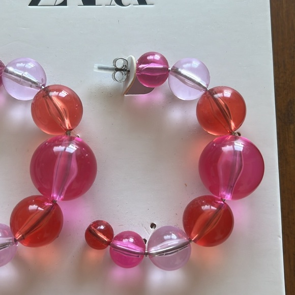 ZARA PINK BEADED HOOP EARRINGS - NWT - Picture 6 of 6